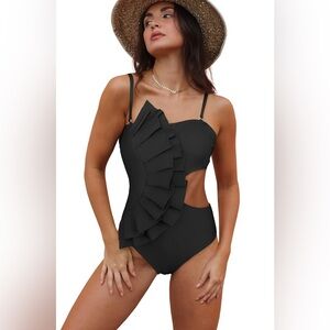 SPORLIKE Womens One Piece Swimsuit Flounce Ruffle Swimwear Padded Monokini M NWT